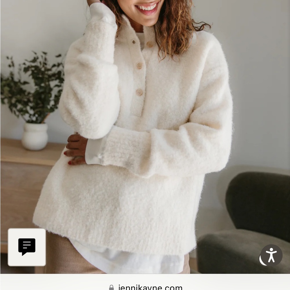 Jenni Kayne Boucle Button Pullover Ivory XS